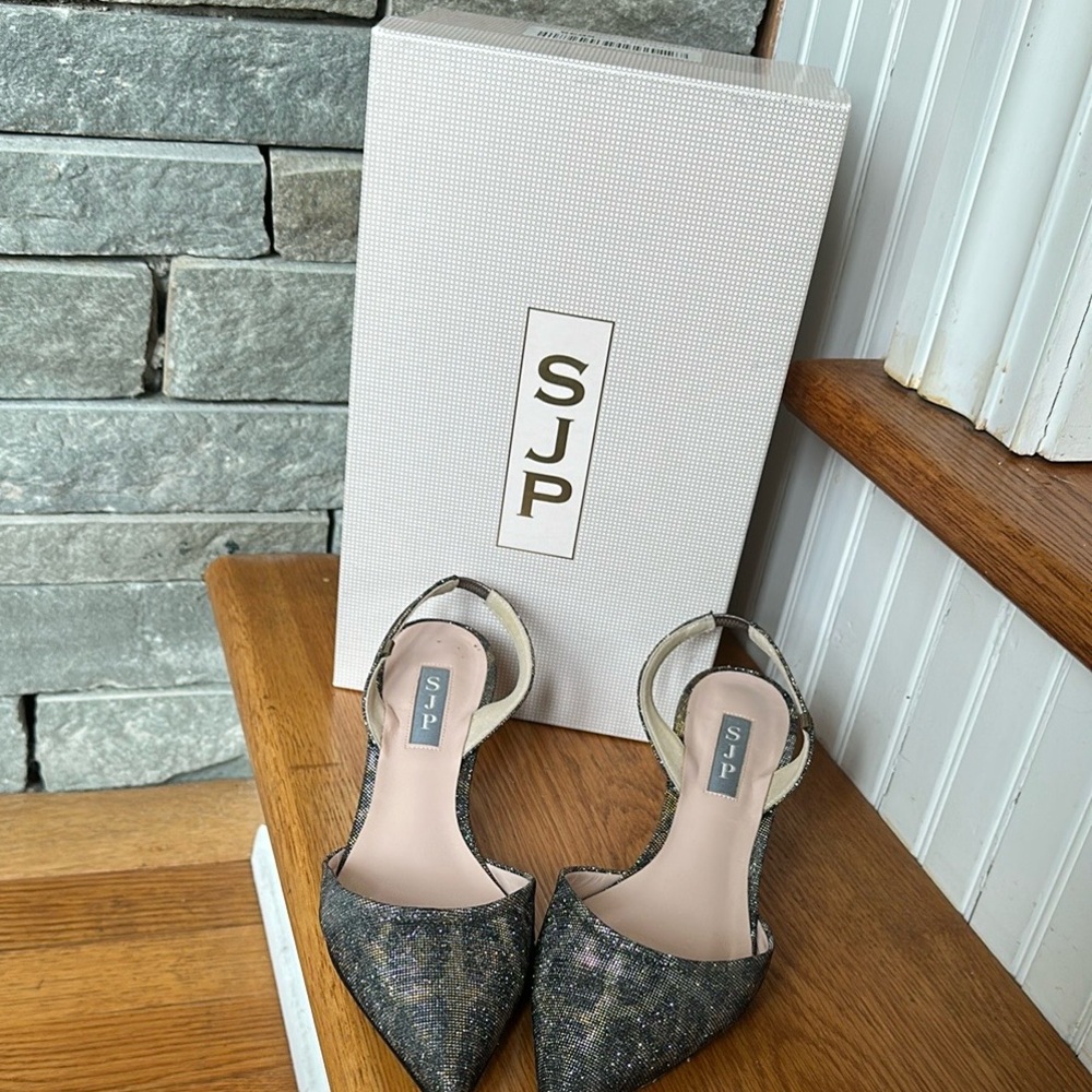Women's Glitter Heels - Black Navy kitten heel size 38 1/2 .